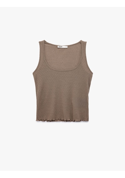 Koton U Yaka Kolsuz Fitilli Atlet Pijama Üstü Kahverengi 6slk90005mk Kahve