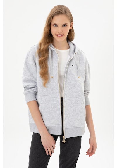 U.S. Polo Assn. Kadın Açık Gri Şardonlu Kapüşonlu Sweatshırt 50314130-VR001