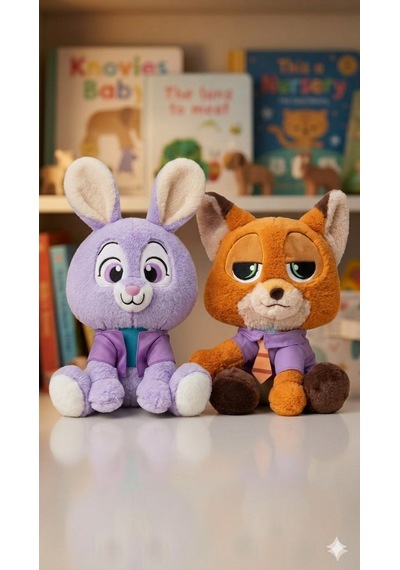 Zootropolis Karakterleri Pelüş Seti - Karizmatik Tilki Ve Sevimli Tavşan 2'li Hediye Seti Açık Bej