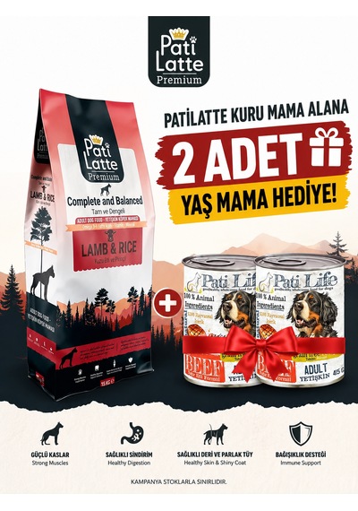 Pati Latte Kuru Köpek Maması 20 Prt 15 Kg 2 Adet 415 Gr Konserve Hediyeli