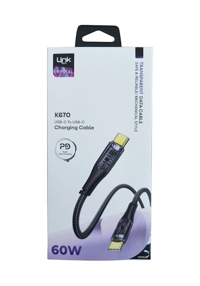 Linktech K670 Safe Type-c - Type-c 60w 1.3m Örgü Şarj Kablosu
