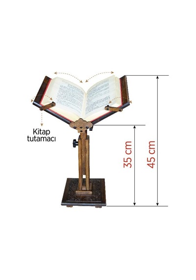 Asansörlü Ahşap Rahle - Selçuklu Motifli Rahle -Ahşap Yer Rahlesi