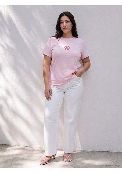 Lcw Petite Pembe Çiçek Nakışlı %100 Pamuklu Kadın Tişört