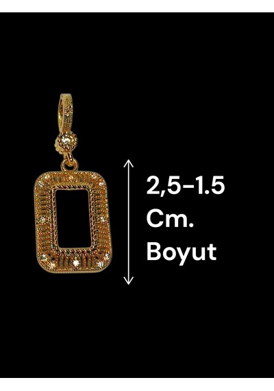 22 Ayar Altın Kaplama Zirkon Taşlı Gram Kasa Kolye Ucu 2.5 Cm Gold