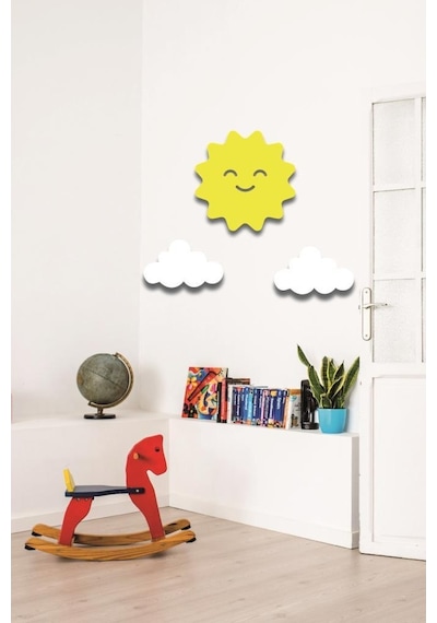 Güneş + 2 Beyaz Bulut Duvar Süsü Çocuk Odası Bebek Odası Duvar Sü
