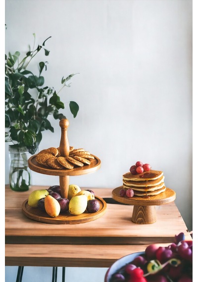 Justwood 2 Li 2 Katlı Kek Stantı Ve 20 Cm Mini Kurabiye Pasta Sun