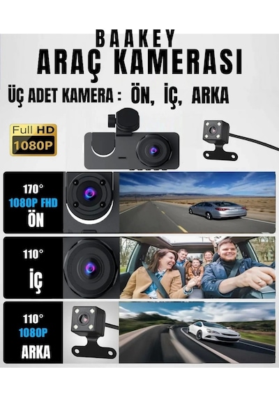 Cj Üç Kameralı Wi Fi Araç İçi Kamera - Gps Takip & G-sensor Özellikli Güvenlik Çözümü