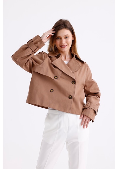 Pastelastore %100 Pamuk Gabardin Astarlı Oversize Geniş Kalıp Kadın Crop Kısa Trençkot 1122 Koyu Bej Pastelastore %100 Pamuk Gabardin Astarlı Oversize Geniş Kalıp Kadın Crop Kısa Trençkot 1122 Koyu Bej