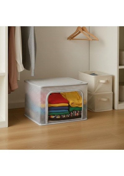 Çelik Destekli Katlanabilir Şeffaf Pvc Dolap Düzenleyici - 38x48x28 Cm Baza İçi Ve Kıyafet Saklama Hurcu Organizer Çok Renkli