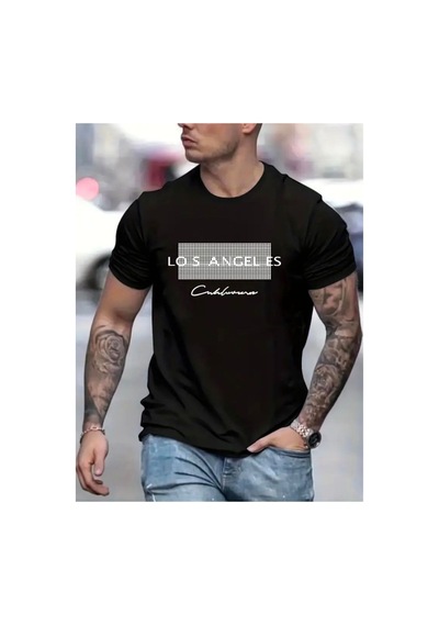 Medinenur Losangels Baskılı Basic T-shirt Siyah