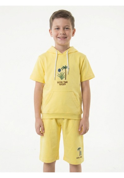 Xo Kids Erkek Çocuk Yazlık 2li Alt Üst Takım Tişort + Şort 8-14 Yaş 4221 Sarı