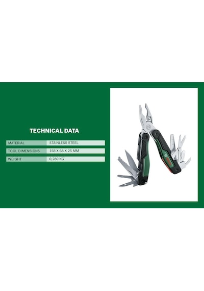 Bosch 16'sı 1 Arada Çok Amaçlı Alet Saklama Çantalı, Paslanmaz Çelik, 158 X 68 X 25 Mm Yeşil