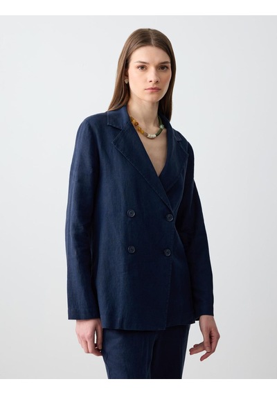 Jimmy Key Lacivert %100 Keten Düz Kesim Blazer Ceket 5sw052585494