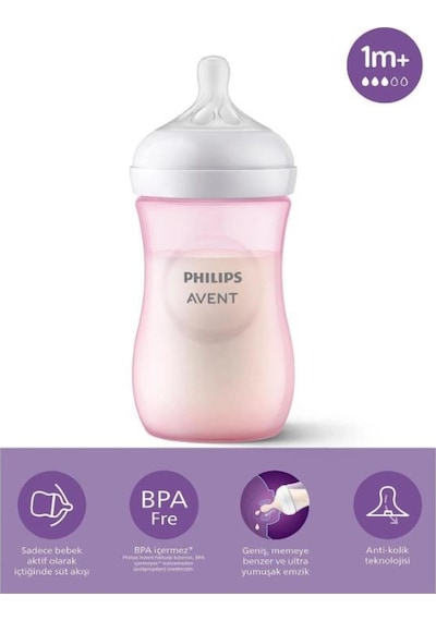 Avent Natural Response Doğal Tepkili Pp Pembe Biberon 1+ Ay 260 Ml