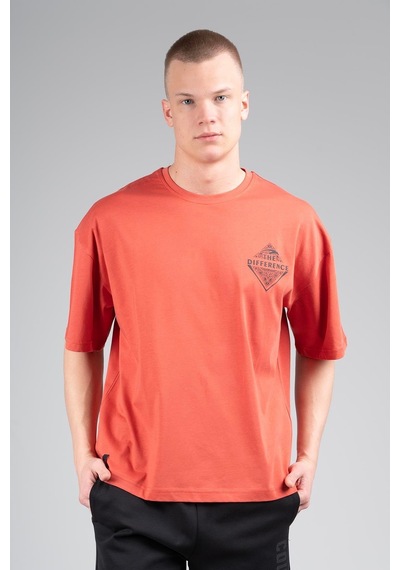 Maraton Sportswear Oversize Erkek Bisiklet Yaka Kısa Kol Basic Kiremit T-shirt 22694-kiremit Kiremit