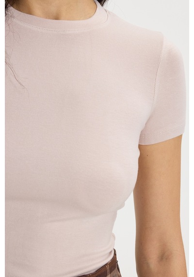 Tudors Kadın Slim Fit Dar Kesim Pamuklu Kısa Kollu Bisiklet Yaka Pembe Tişört-50712