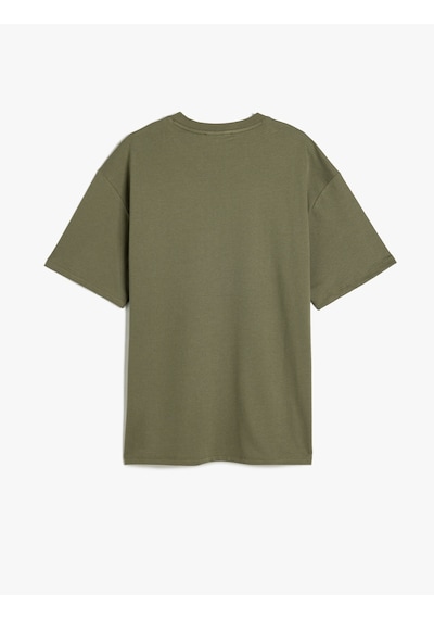 Koton Basic Bisiklet Yaka Pamuklu Tok Kumaş Kısa Kollu Oversize Tişört Haki 5sam10014hk Haki