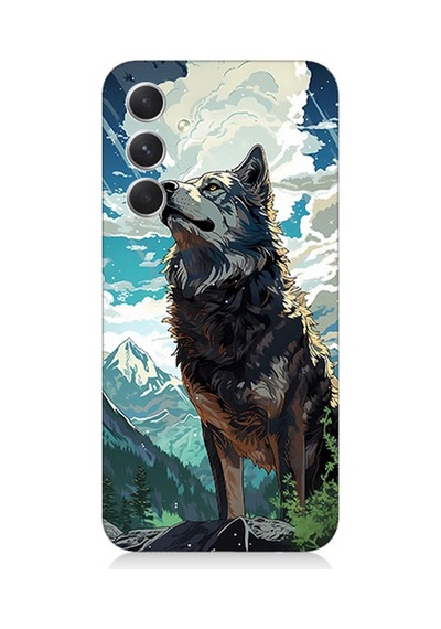 Samsung Galaxy A54 Uyumlu Silikon Kılıf Fantastik Bulutlar Ve Kurt