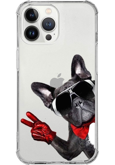 Apple Uyumlu iPhone 13 Pro Köpek 2 Baskılı Şeffaf Köşe Korumalı Antişok Kılıf