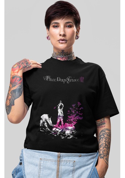 Sevbano Three Days Grace Rock Metal Müzik Grubu Baskılı Unisex Oversize T Siyah