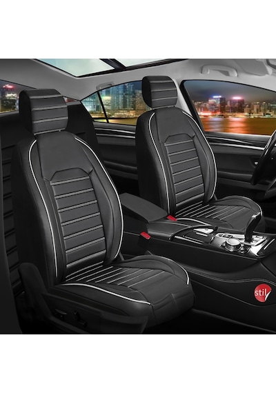 Renault Captur Uyumlu Lüx Deri Oto Koltuk Kılıfı Ön Arka Takım Giydirme Model Siyah Beyaz Frstrt