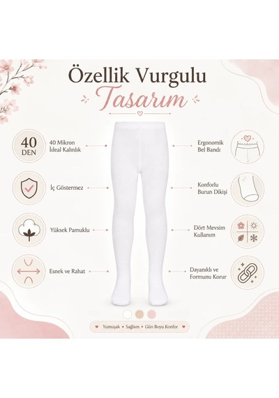 Womanandkids Wak Kız Çocuk Beyaz 40 Denye Pamuklu Opak Külotlu Çorap Okul Bale Ve Özel Gün Çorabı
