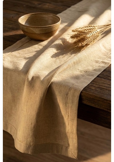 Lınen Organik Ham Keten Runner Naturel 40 X 150 Cm Bej