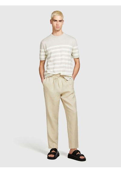 %100 Keten Beli Büzgülü İpli Slim Fit Pantolon Erkek Bej Pantolon - 325p4aghsf043 Bej