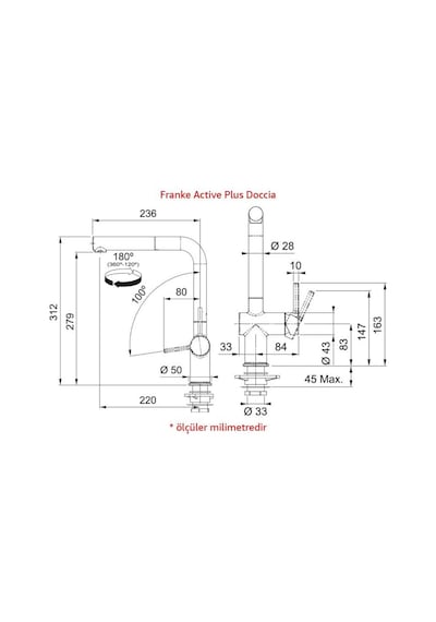 Franke Active Plus Doccia Mutfak Armatürü, Nero, Spiralli Başlık Siyah