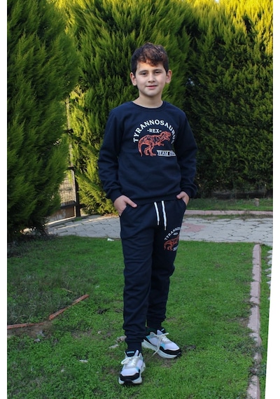 Fyk Kids Trex Baskılı Erkek Çocuk Alt-üst Eşofman Takımı Lacivert