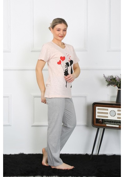 Akbeniz Kadın Kısa Kol Penye Pijama Takım 4207 Pudra