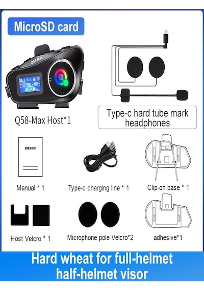 Q58- Max Ipx6 Su Geçirmez Sd Kartlı Siri Destek Eq Ses İnterkom Kask Kulaklığı