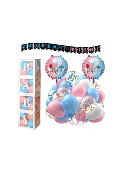 Cinsiyet Belirleme Parti Seti Baby Kutu, Banner, Folyo Balon Ve Balon Zincir Seti Konsept 4