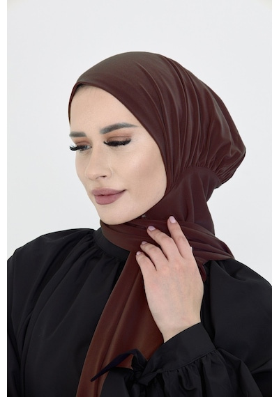 Hürrem Bone Kahve Pratik Hazır Geçmeli Tesettür Bone Sandy Boyunluklu Çıtçıtlı 2505 14 Kahve