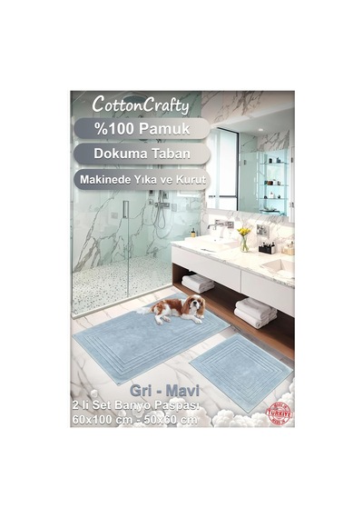 Cottoncrafty %100 Pamuk Dokuma Su Emici Banyo Paspas Seti, Banyo Halısı Vera 2 Li Set 60x100-60x50 Gri Genel