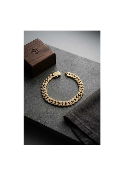 Cuban Zincir Model Zirkon Taşlı Gold Renk Erkek Bileklik Tj-eb3817 Evimdeyokyok