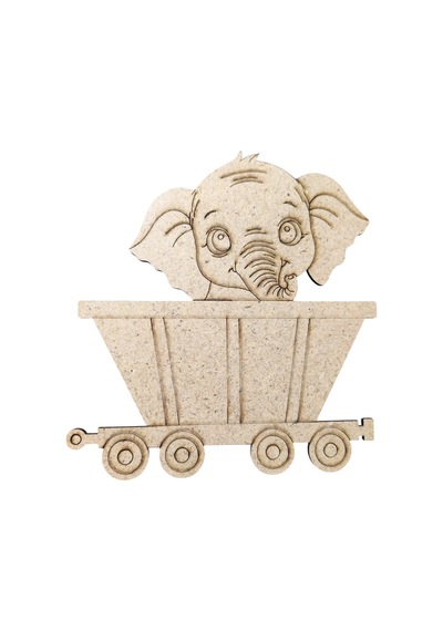 Boyanabilir Ahşap Vagonlu Fil Figürü 13x13 Cm 10 Adet