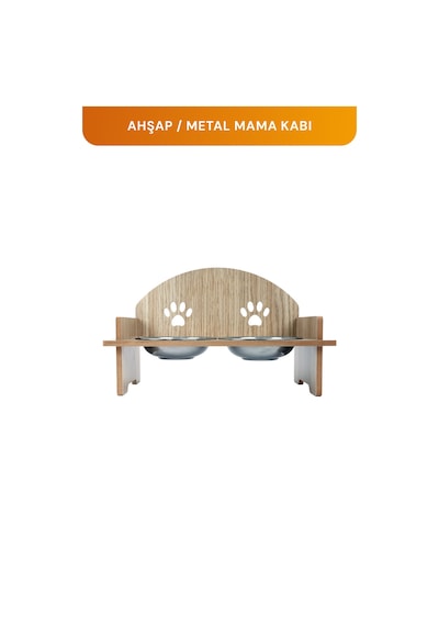 Ahşap Kedi Köpek Mama Su Kabı Standı, Metal Suluk, Kedi Köpek Halısı