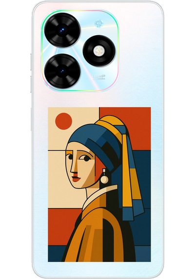 Tecno Spark Go 2024 Uyumlu Bauhaus İnci Küpeli Kız Baskılı Silikon Kılıf Renkli