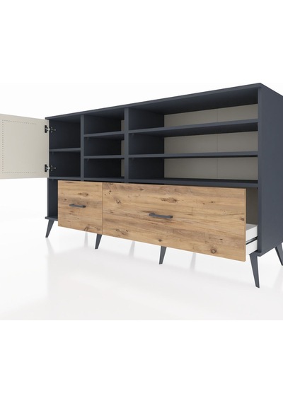 Hyperion Konsol 8 Raflı 2 Çekmeceli Tek Kapaklı 176x44x99 Antras Antrasit-aytaşı/çam Hyperion Konsol 8 Raflı 2 Çekmeceli Tek Kapaklı 176x44x99 Antras Antrasit-aytaşı/çam