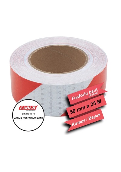 Carub Fosfor Bant Petekli Çapraz 5 Cm X 25m Kırmızı-beyaz