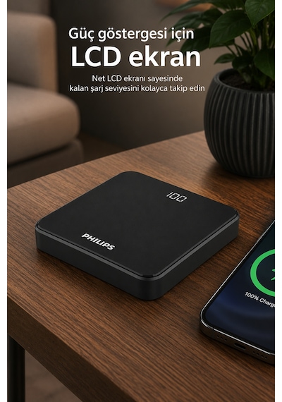 Philips Dlp7717nb/00 10000mah Powerbank 2 Usb Çıkışlı Lcd Göstergeli Taşınabilir Şarj Cihazı Siyah