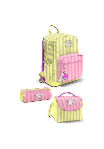 Coral High Pembe Sarı Çizgi Desenli 3 Lü Okul Çanta Seti Set0133223 Bej - Sarı