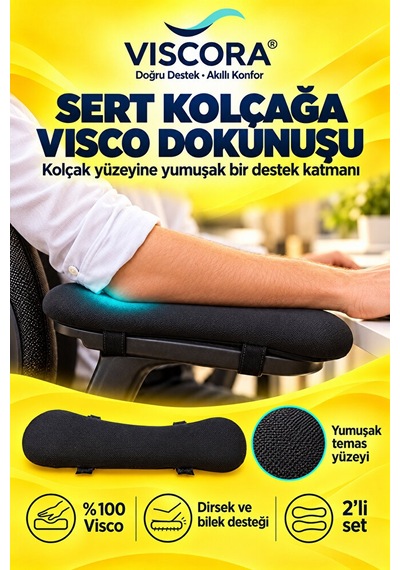 Visco Kolçak Destek Pedi 2 Li Ofis Koltuğu İçin Cırtlı Dirsek Ve Bilek Destek Minderi Siyah Visco Kolçak Destek Pedi 2 Li Ofis Koltuğu İçin Cırtlı Dirsek Ve Bilek Destek Minderi Siyah