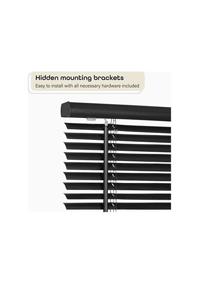 Akülü Işık Filtreleme Mini Stor Perde - 76 Cm Uzunluk, 150 Cm Yükseklik, 2,5 Cm Çıta Boyutu - Siyah - Akülü Gıı Çok Renkli
