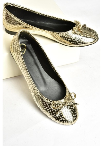 Fox Shoess726056307 Altın Yılan Baskılı Kadın Babet Altın
