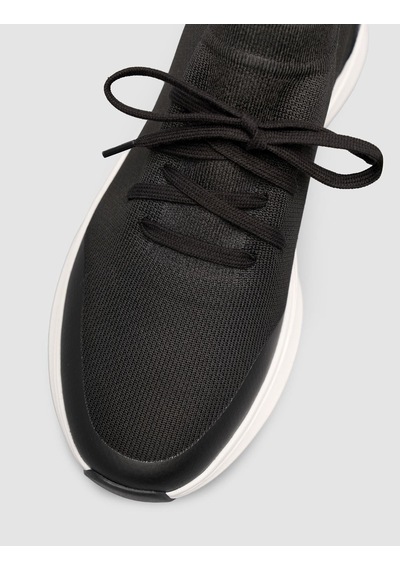 Cabani Triko & Hakiki Dana Deri Siyah Beyaz Erkek Sneaker Siyah