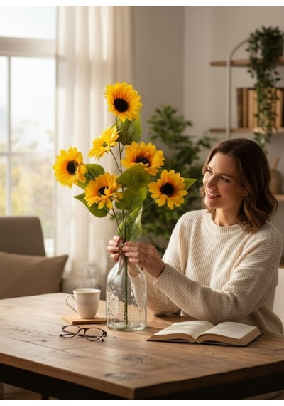 Yapay Çiçek Ayçiçeği Sarı Sunflower Dekoratif Çiçek 75cm 6 K80afalı Sarı