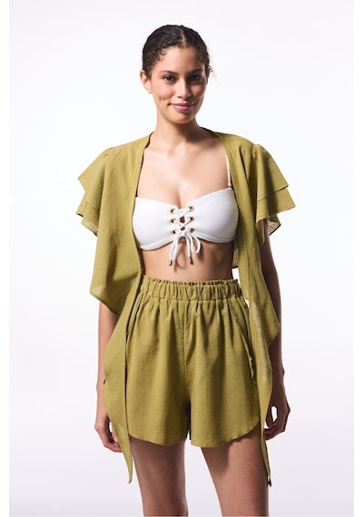 Penti Yağ Yeşili Peek Bağlama Detaylı Crop Top Üst