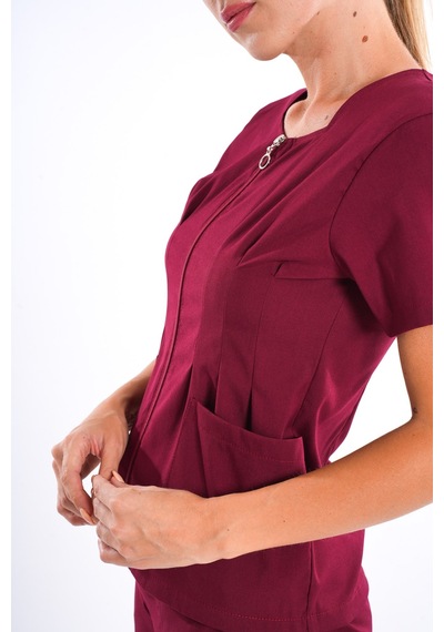 Bordo Lily Model Fermuarlı Soft Likra Doktor Hemşire Üniforma 001
